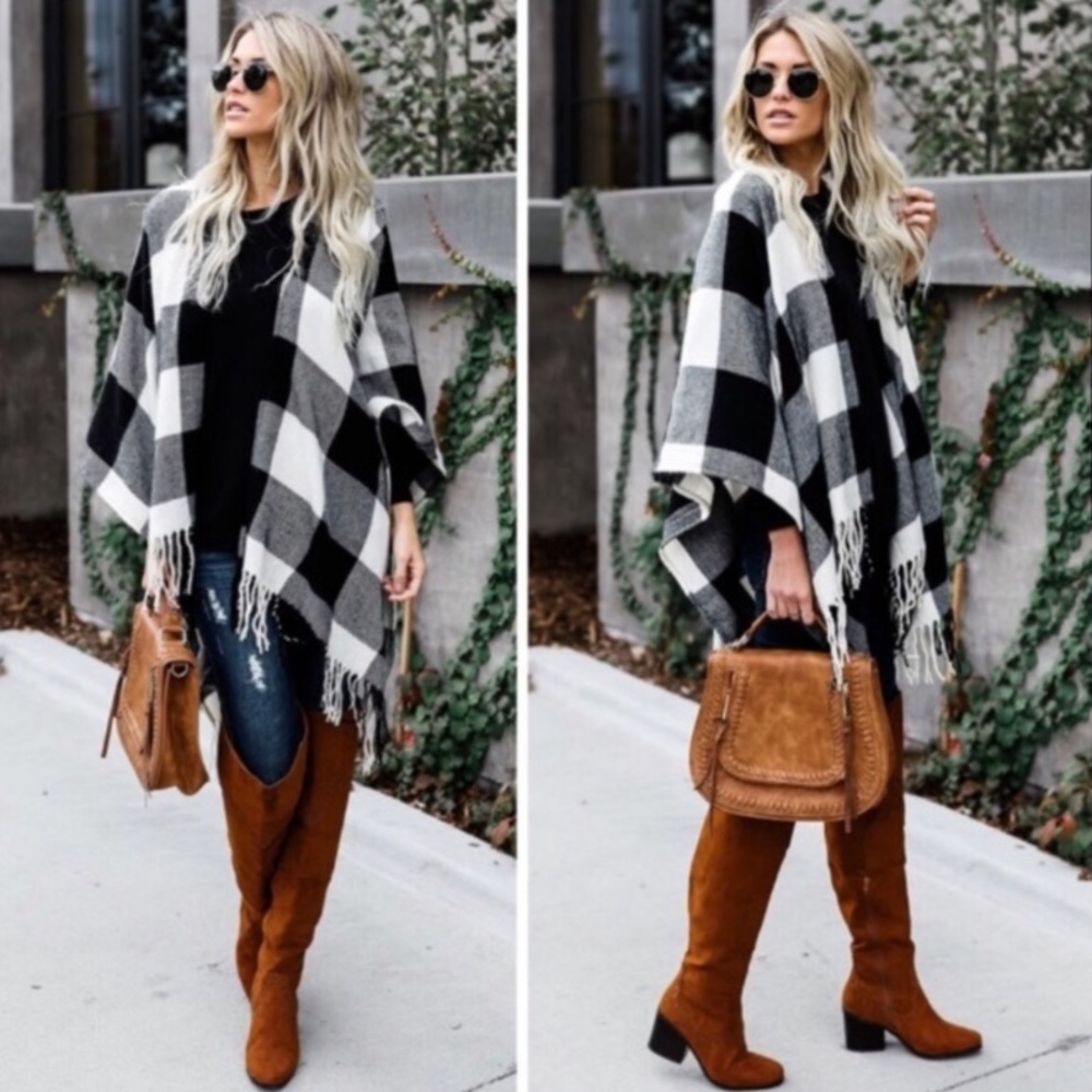 Sample Sale 5 Star Rated πNew Cozy Chic Plaid Fringe Poncho - Picture 2 of 10